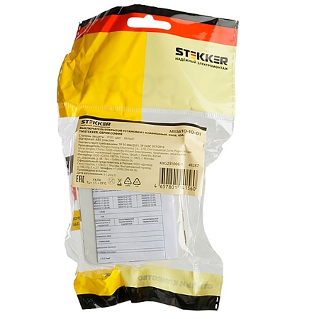 Выключатель открытой установки 1-клавишный, STEKKER, MSW10-10-01, ABS- пластик, 250В, 10А, IP20, серия София, белый - фото