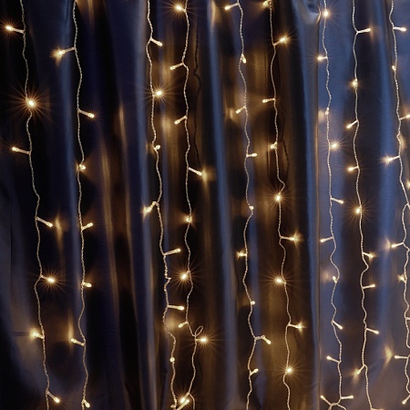 Светодиодная гирлянда Feron CL18 занавес 1,5*1,5м  + 3м 2700К статичная, c питанием от сети 230V, c эффектом стробов, белый шнур - фото