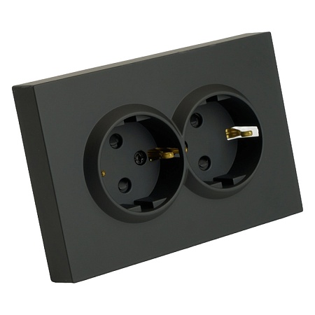 Розетка 2-местная с защитной шторкой STEKKER, с/з, 250В, 16А, серия Эмили, RST16-5114-05, черный уголь, soft touch - фото