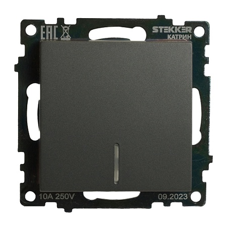 Выключатель 1-клавишный c индикатором (механизм), 250В, 10А, серия Катрин, графит, GLS10-7101-06 - фото