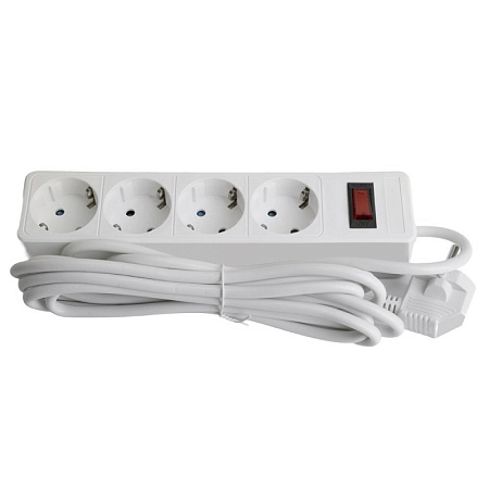 Сетевой фильтр 4-местный с/з STEKKER HM20-41-02 3x1мм2, 1,8 м, серия Optima, белый - фото