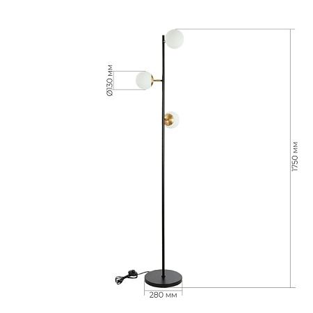 Светильник напольный Черный, Латунь/Белый E27 3*60W SLE220405-03 - фото