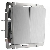 Выключатель двухклавишный cеребряный рифленый WL09-SW-2G