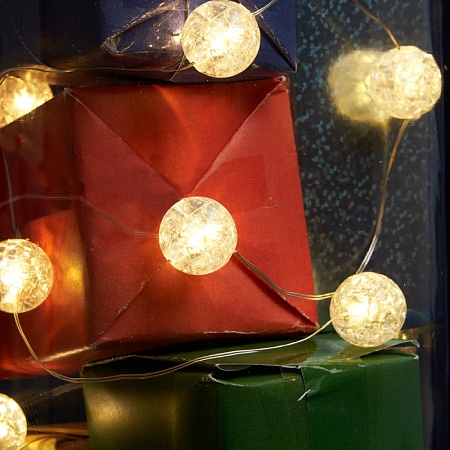 Светодиодная гирлянда Feron CL565 линейная Лед шарики, статичная 3м + 0.3м 2700K с питанием от батареек, прозрачный шнур - фото