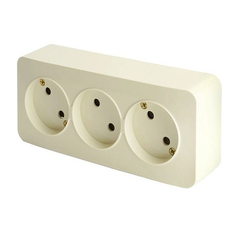 Розетка 3-местная б/з открытой установки, STEKKER, 250В, 10А, IP20, серия София, слоновая кость, MST10-13-04 - фото