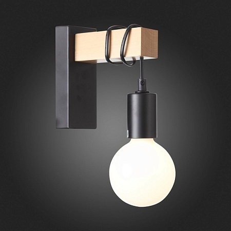 Светильник настенный Черный, Светлое дерево E27 1*60W SL1142.401.01 - фото