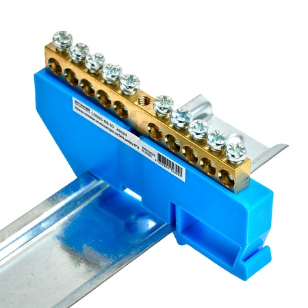 Шина"N" на изоляторе STEKKER 6*9 на DIN-рейку 10 выводов, синий, LD555-69-10 - фото