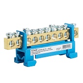 Шина "N" на изоляторе STEKKER 6*9 тип "стойка" на DIN-рейку 10 выводов, синий, LD556-69-10