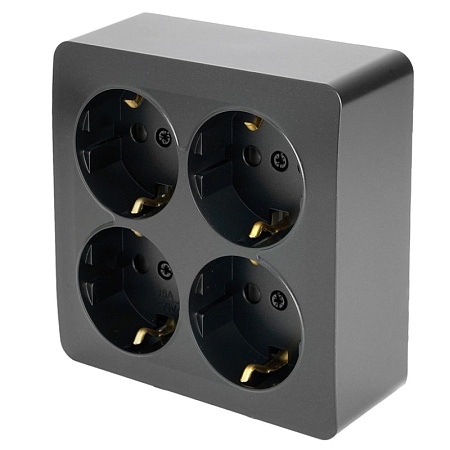 Розетка 4-местная с/з открытой установки, квадрат, STEKKER, 250В, 16А, IP20, серия София, черный матовый, MST16-14S-05 - фото