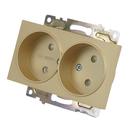 GLS10-7113-08 Розетка 2-местная с защитной шторкой (механизм) б/з, 250В, 10А, серия Катрин, золото - фото