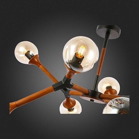 Светильник потолочный Черный, Темное дерево/Прозрачный, Янтарный E27 8*60W SLE109402-08 - фото