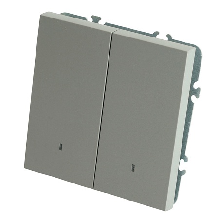 Выключатель 2-клавишный c индикатором (механизм), STEKKER, 250В, 10А, серия Эмили, RSW10-5102-10,  платиново-серый, soft touch - фото