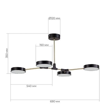Светильник потолочный Черный, Латунь/Черный LED 4*10W SLE6004-402-04 - фото