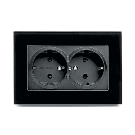 Розетка 2-местная с защитной шторкой с/з STEKKER GLS16-7014-05, серия Катрин, черный - фото
