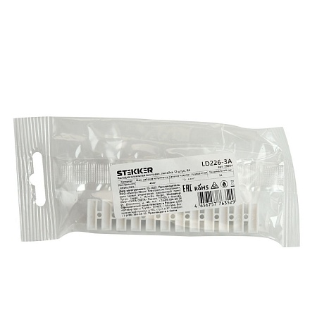 Колодка клеммная винтовая STEKKER, линейка 12 штук, полипропилен, LD226-3A DIY - фото