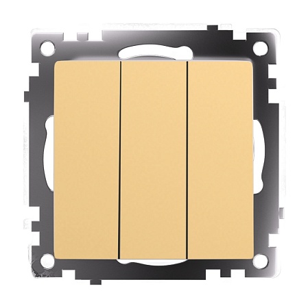 Выключатель 3-клавишный (механизм), STEKKER, GLS10-7108-08 , 250В, 10А, серия Катрин, золото - фото