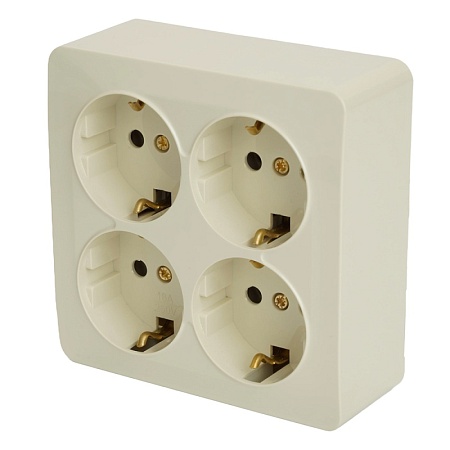 Розетка 4-местная с/з открытой установки, квадрат, STEKKER, 250В, 16А, IP20, серия София, слоновая кость, MST16-14S-04 - фото