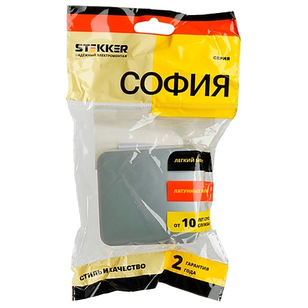 Выключатель открытой установки 1-клавишный, STEKKER, 250В, 10А, IP20, серия София, серебро, MSW10-10-03 - фото