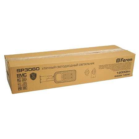 Светодиодный уличный консольный светильник Feron SP3060 100W 6400K 100-265V/50Hz, серый - фото
