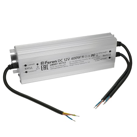Трансформатор электронный для светодиодной ленты 400W 12V 245*77*41мм  IP67 (драйвер), LB007 FERON - фото