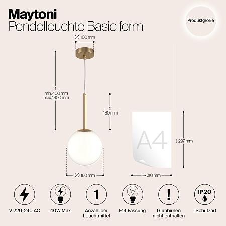 Подвесной светильник Maytoni Basic form MOD321PL-01G2 - фото