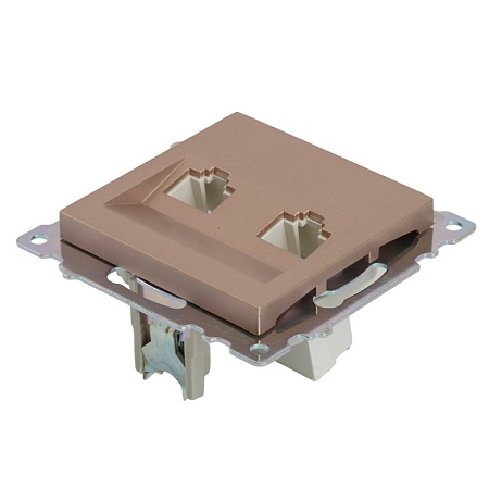 Розетка компьютерная 2-местная RJ-45 (механизм) STEKKER GLS00-7109-02, серия Катрин, шампань - фото