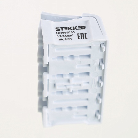 Клемма монтажная с/з STEKKER для подключения фазных проводников, 5 контактных групп (3 ввода, 3 вывода на полюс), LD294-5105 - фото