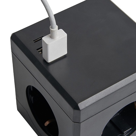 HM10-41-01 Удлинитель 3-местный с/з, 3x1мм2, 1.5м, 250В, 16А, 2USB+1С, 5V 3,1А, серия Comfort, черный - фото