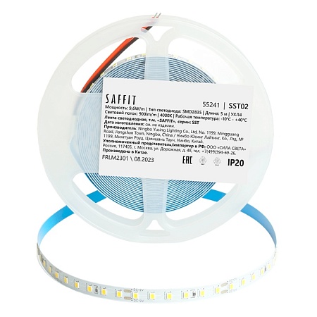 SST02 SAFFIT 120SMD(2835)/м 9.6Вт/м 12V 5000*8*1.22мм 4000К, IP20 - фото