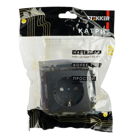 Розетка 1-местная с защитной шторкой с/з (механизм), 250В, 16А, серия Катрин, графит, GLS16-7110-06 - фото