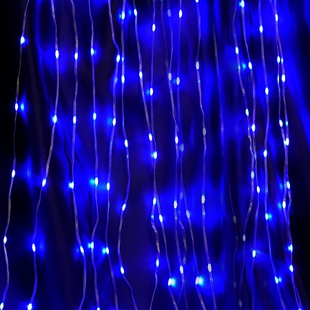Светодиодная гирлянда Feron CL28 занавес Водопад  3*3м  + 3м 230V синий с контроллером, c питанием от сети, белый шнур - фото