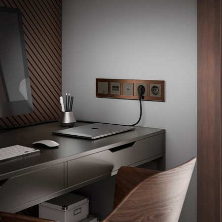 Выключатель двухклавишный серо-коричневый WL07-SW-2G - фото