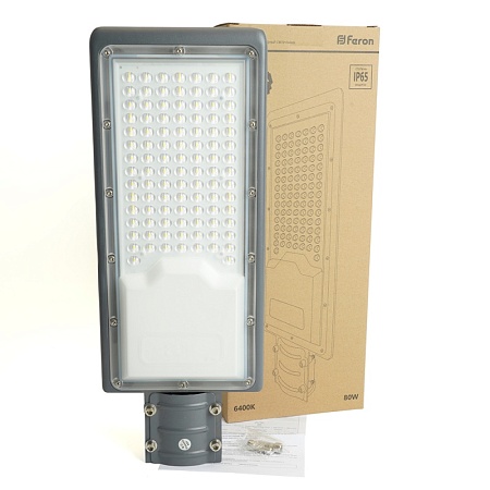 Светодиодный уличный консольный светильник Feron SP3034 80W 6400K 230V, серый - фото