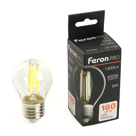 Лампа светодиодная Feron.PRO LB-1708 Шарик E27 1300LM 8W 175-265V 4000K - фото