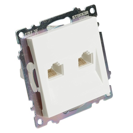 Розетка компьютерная 2-местная RJ-45 (механизм) STEKKER GLS00-7109-01 , серия Катрин, белый - фото