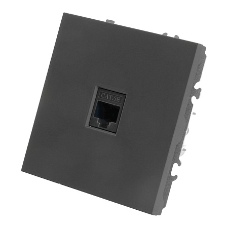 Розетка компьютерная 1-местная RJ-45 (механизм), STEKKER, серия Эмили, RST00-5117-05, черный уголь, soft touch - фото