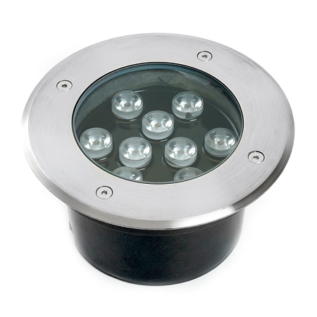Светодиодный светильник тротуарный (грунтовый) Feron SP2803,10W, AC/DC12V, низковольтный, 4000К, металлик, D160*H90mm, вн.диаметр: 110mm, IP67 - фото