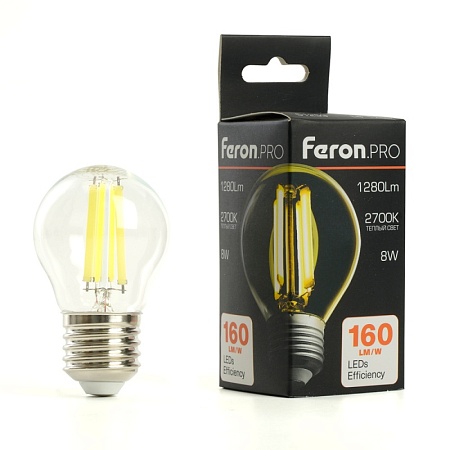 Лампа светодиодная Feron.PRO LB-1708 Шарик E27 1280LM 8W 175-265V 2700K - фото