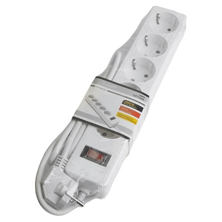 Сетевой фильтр 5-местный с/з STEKKER HM20-51-02 3x1мм2, 1,8 м, серия Optima, белый - фото