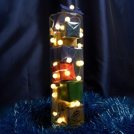 Светодиодная гирлянда Feron CL565 линейная Лед шарики, статичная 3м + 0.3м 2700K с питанием от батареек, прозрачный шнур - фото