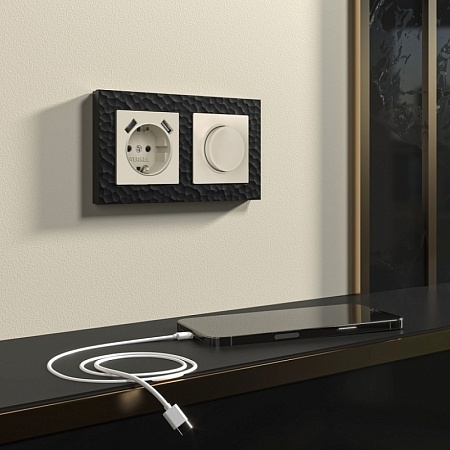 Розетка с заземлением, шторками и USBх2 (айвори матовый) W1171562 - фото