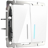 Выключатель  двухклавишный проходной с подсветкой белый WL01-SW-2G-2W-LED