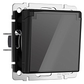 Розетка влагозащ. с зазем. с защит. крышкой и шторками (черный акрил) W1171248