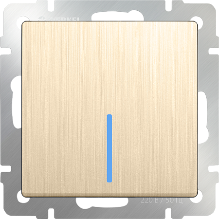 Выключатель одноклавишный с подсветкой шампань рифленый WL10-SW-1G-LED - фото