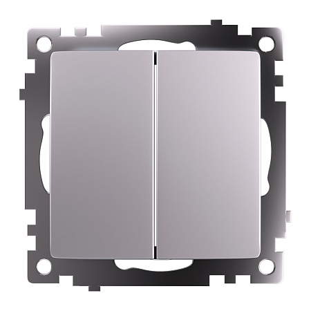 Переключатель 2-клавишный (механизм), STEKKER GLS10-7107-03, 250V, 10А, серия Катрин, серебро - фото