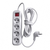 Удлинитель четырехместный с/з с выключателем STEKKER HM03-41-03 3x0,75, 3м, серия Home (У10А-003), белый