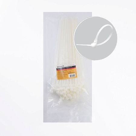 Хомут нейлоновый многоразовый STEKKER NYCT80-400 8x400 мм, белый, упаковка 100 шт - фото