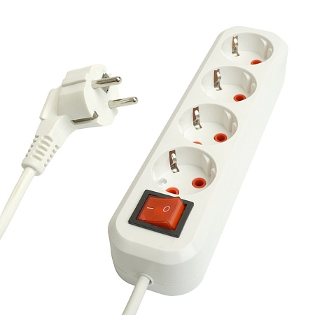 Удлинитель четырехместный с/з  с выключ. STEKKER HM07-41-03 3x1мм2, 3м, серия Home (У16А-003), белый - фото