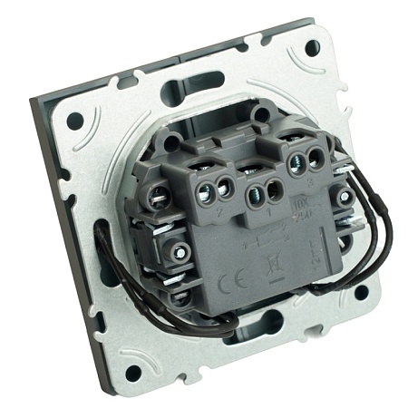 Выключатель 2-клавишный c индикатором (механизм), STEKKER, 250В, 10А, серия Эмили, RSW10-5102-10,  платиново-серый, soft touch - фото