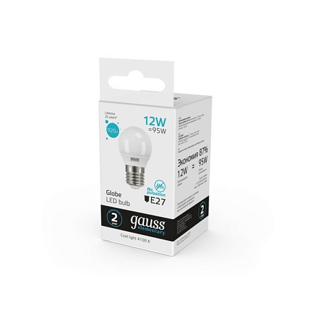Светодиодная лампа Gauss Шар 12W 920Lm 4100K E27 53222 - фото